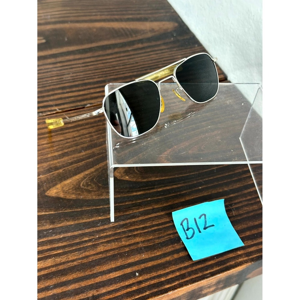 Vintage American Optical 5 1/2 Unisex Silver Frame Sunglasses Full Rim Square